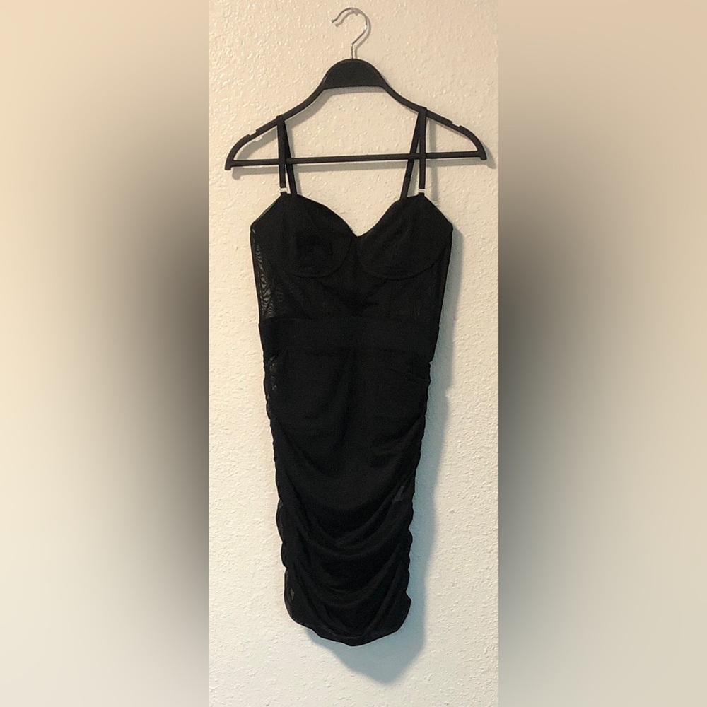 Forever 21 Black Ruched Mini Dress with Spaghetti Straps